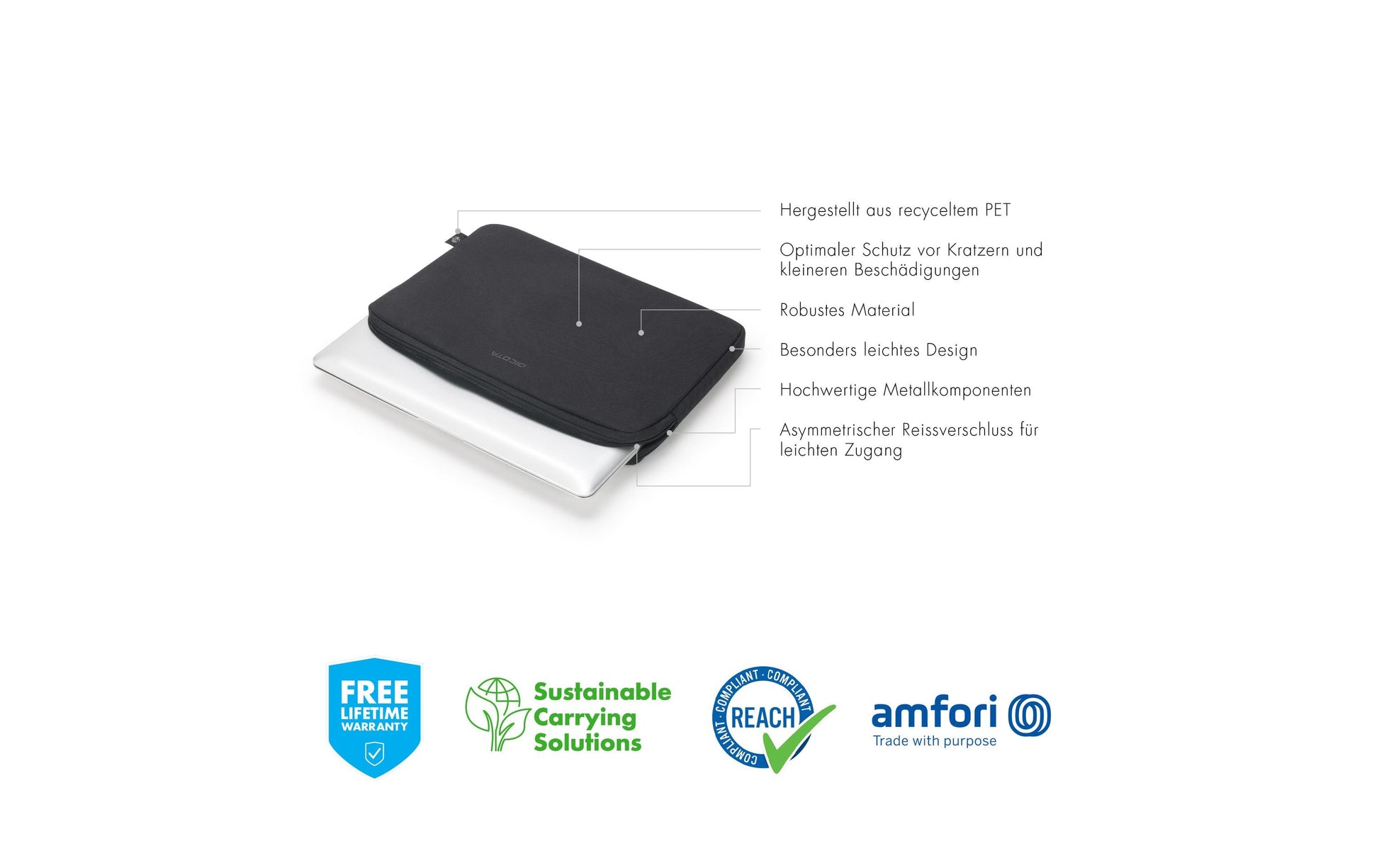 DICOTA Eco Sleeve BASE Notebook-Schutzhülle bis 12,5" – Schwarz