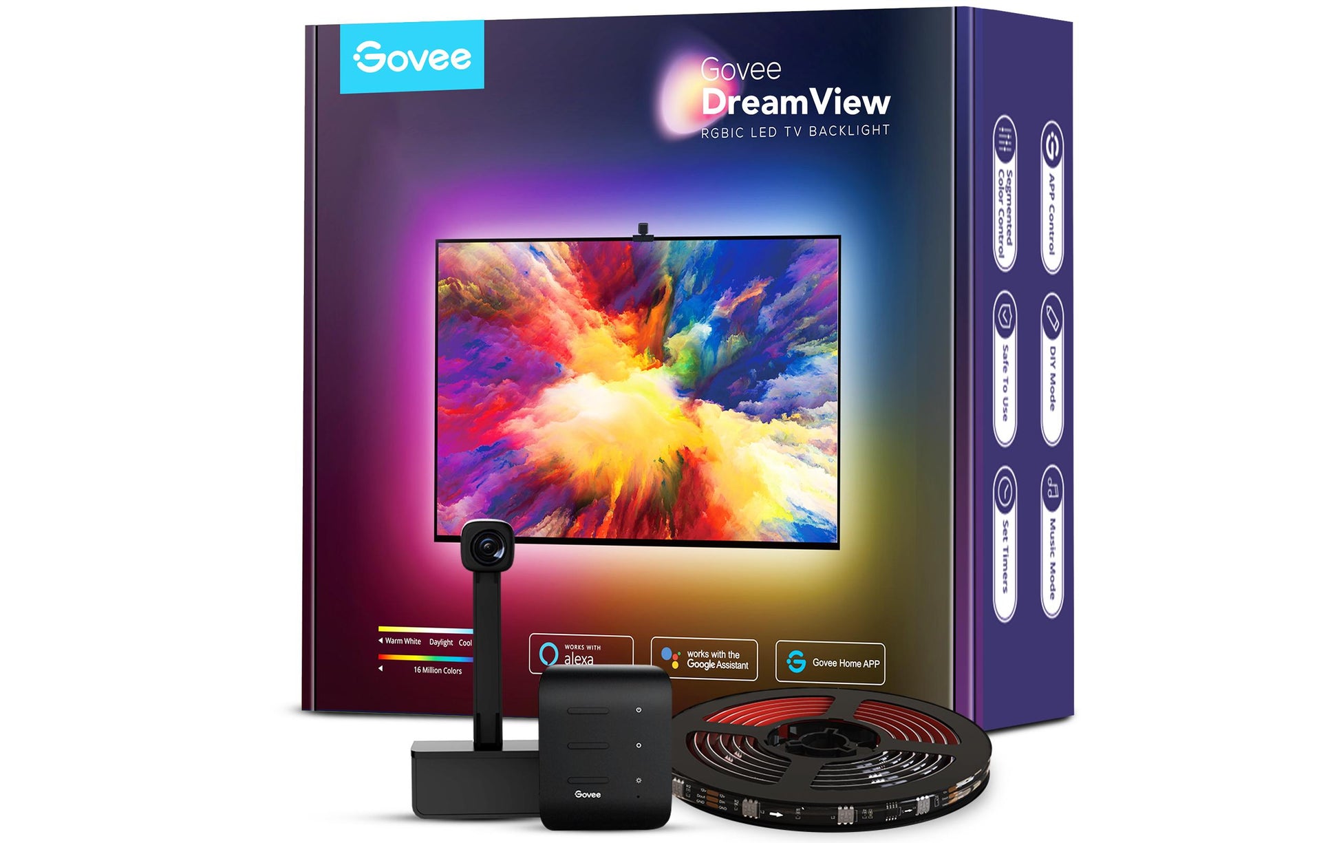 Govee DreamView T1 TV-Backlight-Set – RGBIC, Wi‑Fi + Bluetooth – für 75–85" TVs – Schwarz