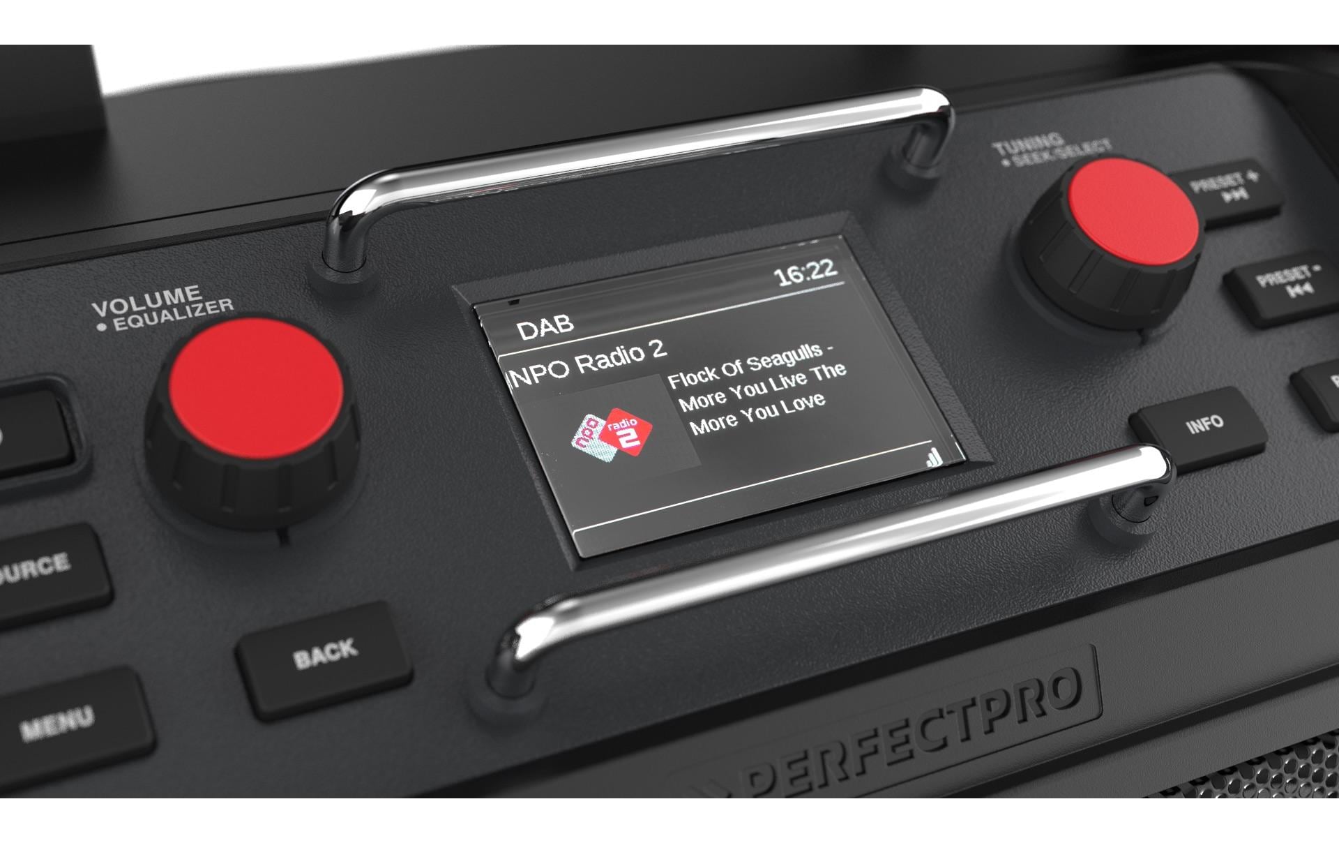Perfectpro Rockpro – Baustellenradio – DAB+, UKW, Bluetooth, IP65, Akkubetrieb – Schwarz, Rot