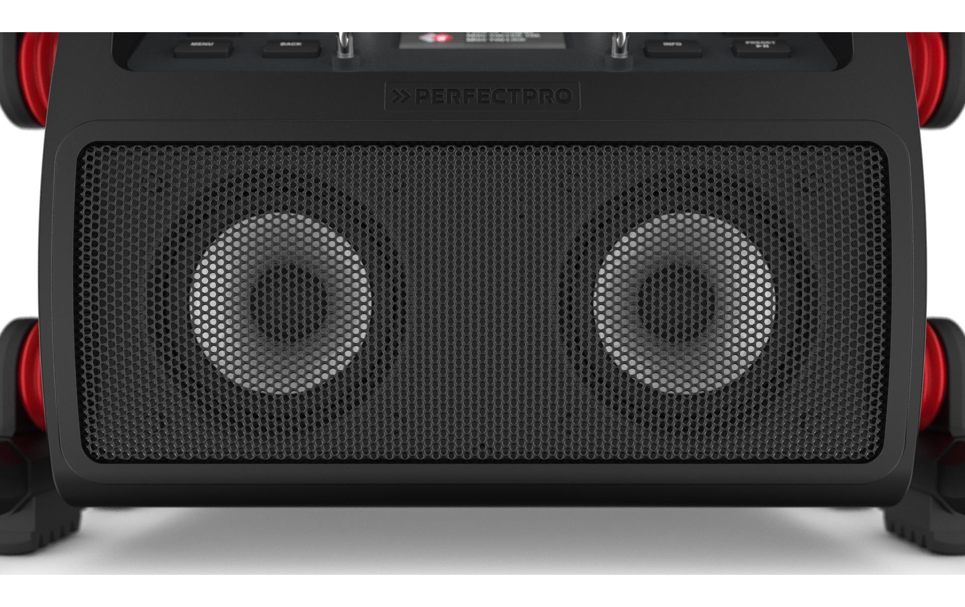 Perfectpro Rockpro – Baustellenradio – DAB+, UKW, Bluetooth, IP65, Akkubetrieb – Schwarz, Rot