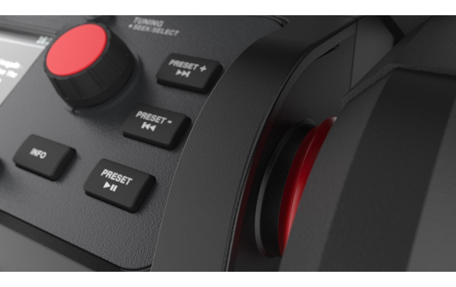 Perfectpro Rockpro – Baustellenradio – DAB+, UKW, Bluetooth, IP65, Akkubetrieb – Schwarz, Rot