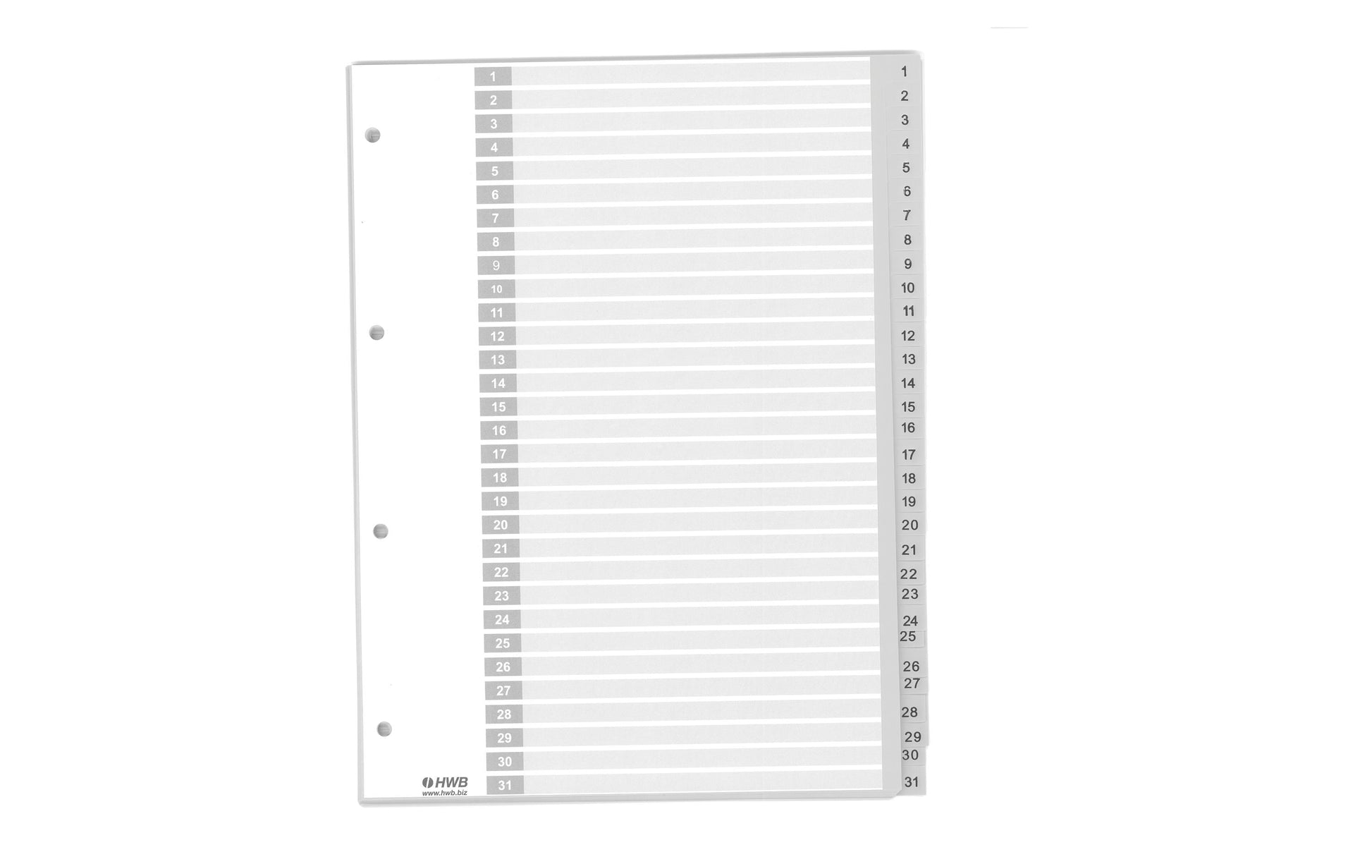 Hwb Register – 31-teilig, PP, hellgrau