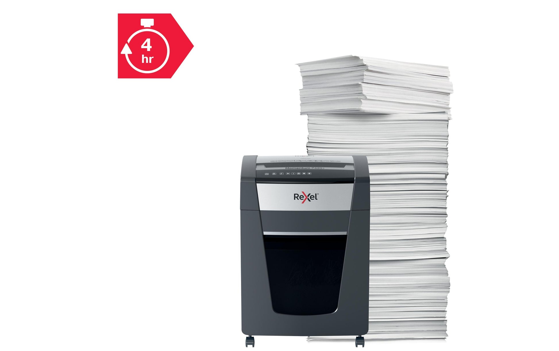 Rexel Momentum P420+ – Aktenvernichter, DIN P-4, Partikelschnitt 4 × 35 mm, 20 Blatt, 30 l, A4