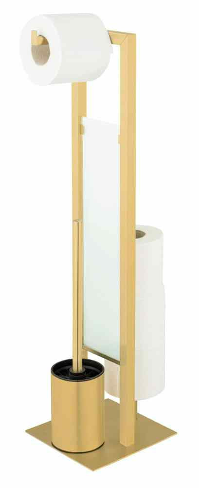 WENKO WC-Bürstenset – Edelstahl, Glas, Gold, bodenstehend, Kopf austauschbar