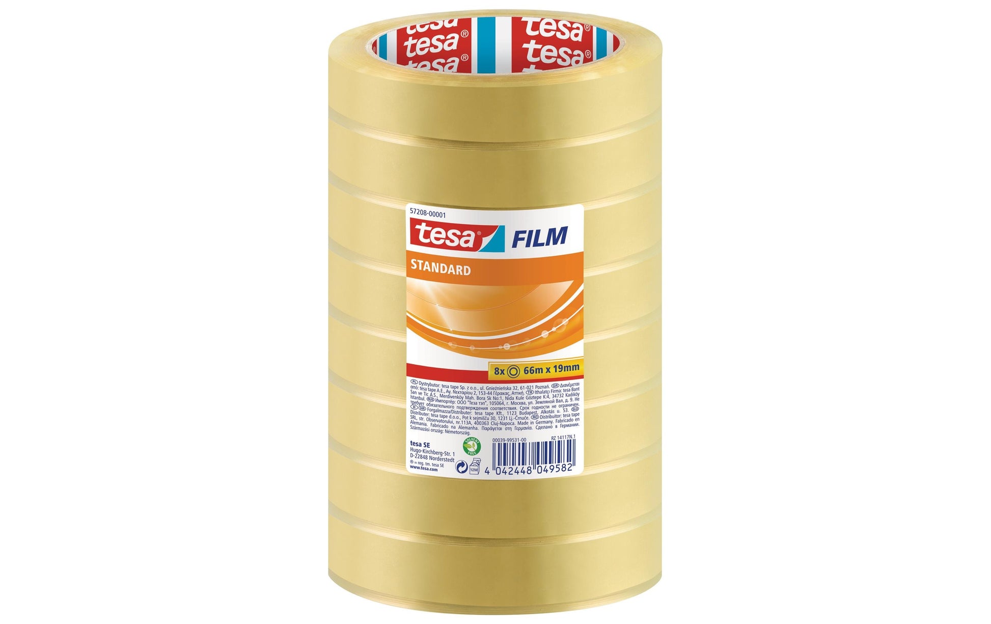 TESA Klarer Klebefilm – 19 mm × 66 m, transparent, PP, 8 Stück