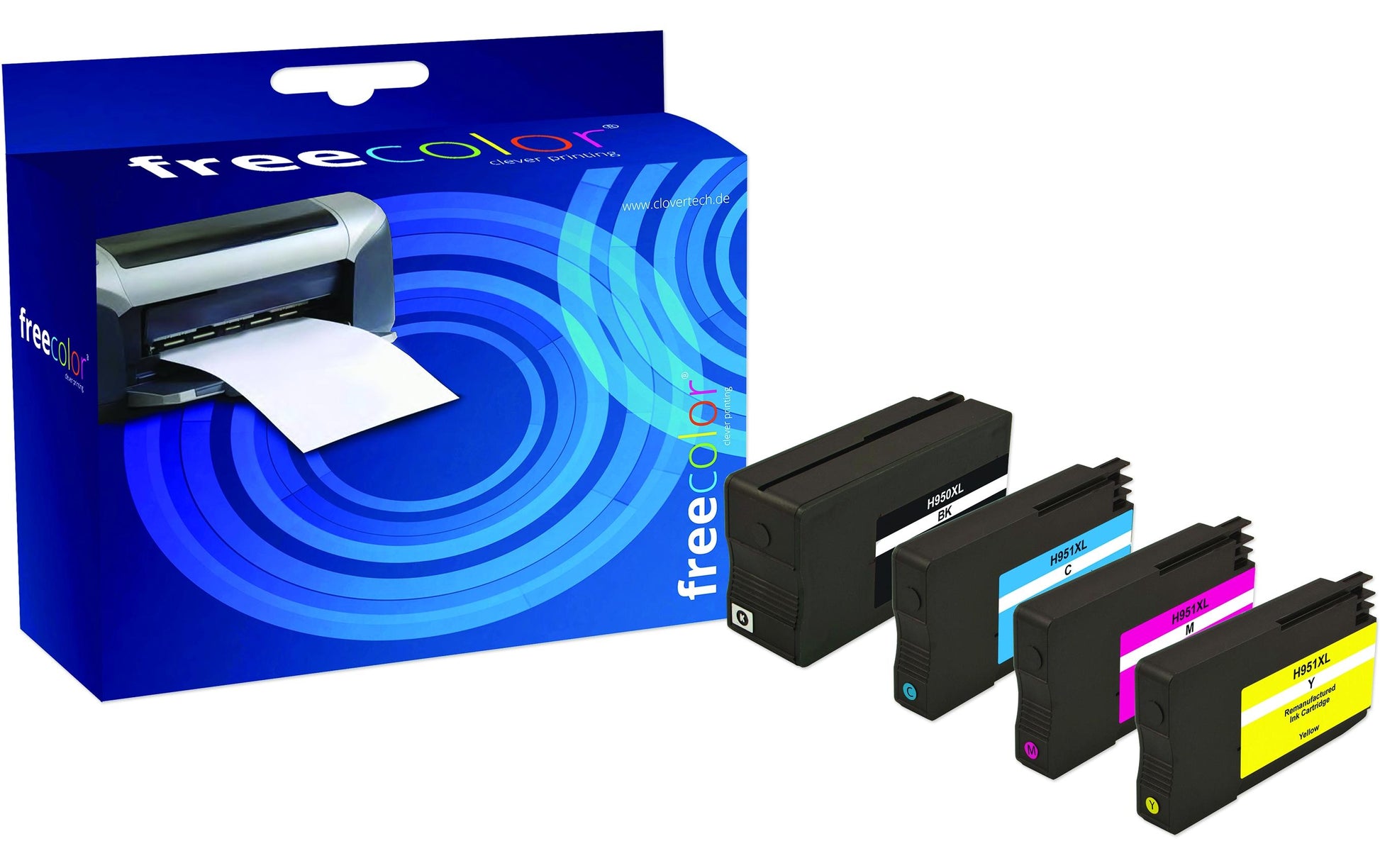 Freecolor Tintenpatronen-Multipack 950/951, CMYK, XL, 4×2'300 Seiten, kompatibel – für HP OfficeJet Pro 8600