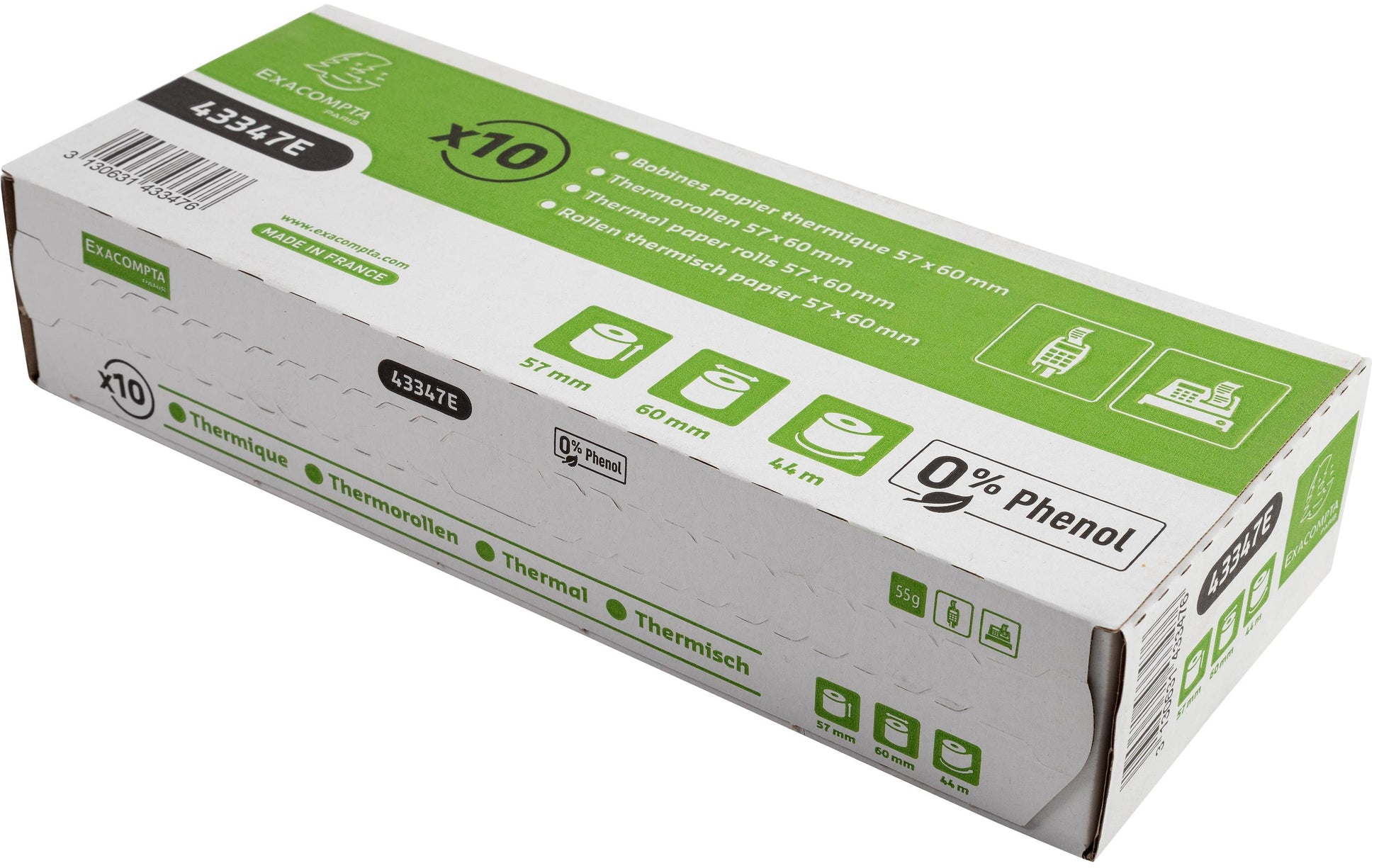 Exacompta Thermorolle 57×44 m×12 mm, 55 g/m², phenolfrei – 10 Rollen