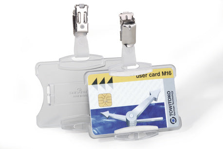 Durable Ausweishalter – 85 × 54 mm, Kunststoff, transparent, mit Clip – 25 Stück