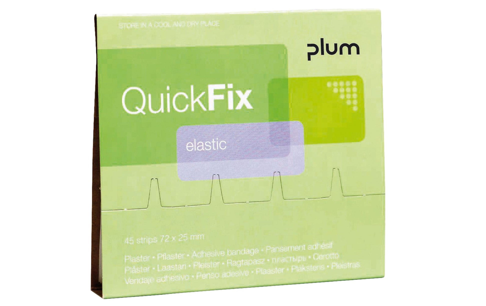 Plum QuickFix Elastic Pflaster-Nachfüllpackung – 45 Stück, 75 × 25 mm, wasserabweisend, atmungsaktiv