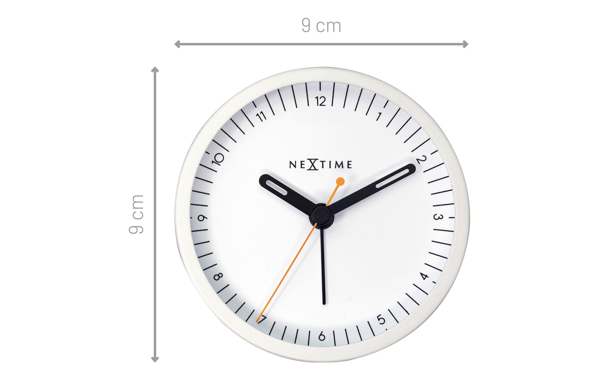 NeXtime Wecker Small – 9 × 9 × 7,5 cm, weiss, Metall, lautlos