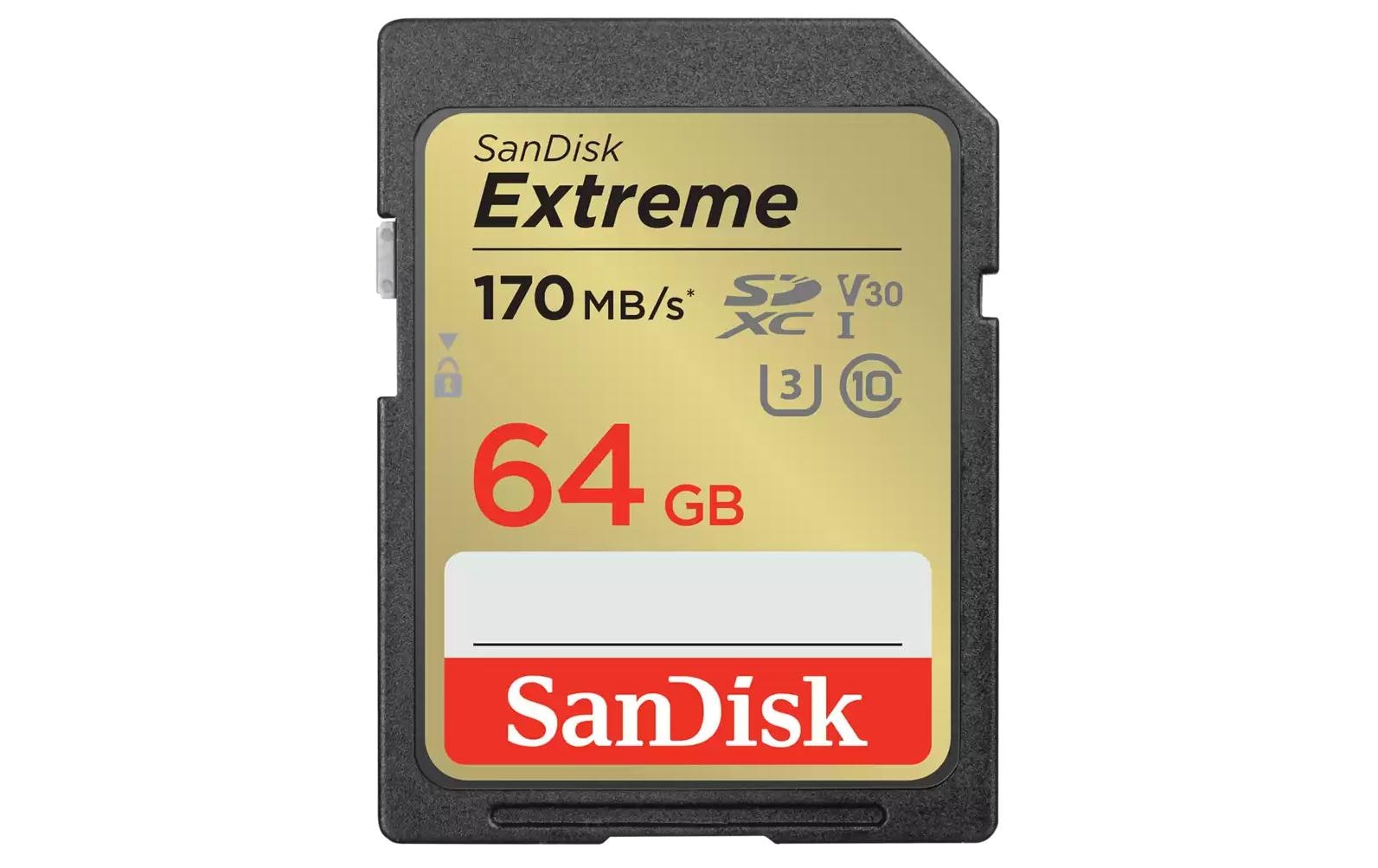 SanDisk Extreme Speichergerät – 64 GB, UHS-I, 170 MB/s Lesen / 80 MB/s Schreiben; Klasse 10 U3