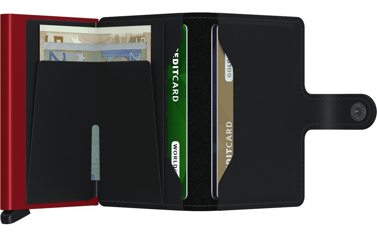 Secrid Kartenetui Miniwallet – RFID-Schutz – 10 Karten – 65×102×21 mm – Schwarz matt – Aluminium, Leder