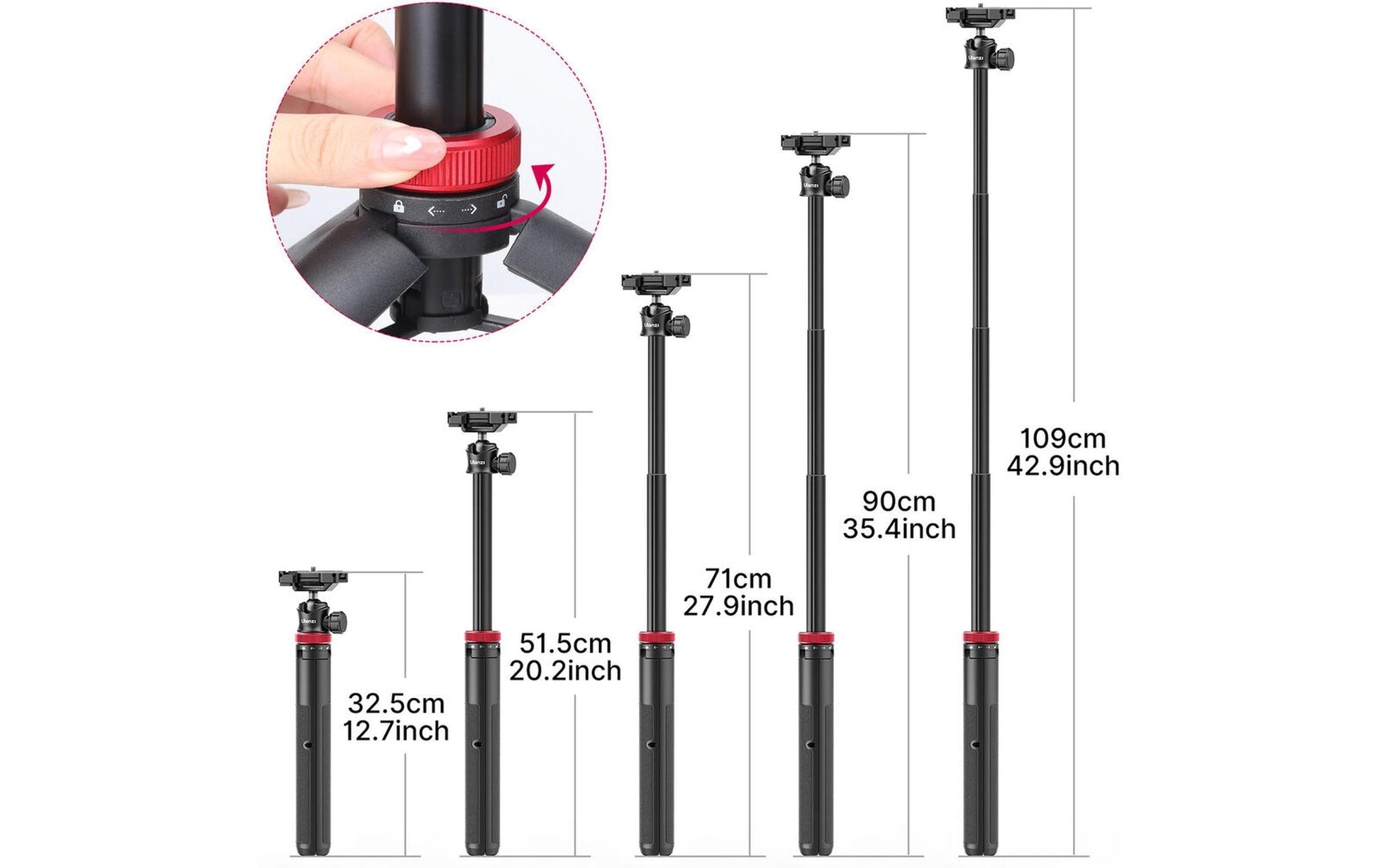 Ulanzi MT-44BK Mini-Stativ/Selfie-Stick – bis 109 cm – bis 1 kg – Schwarz