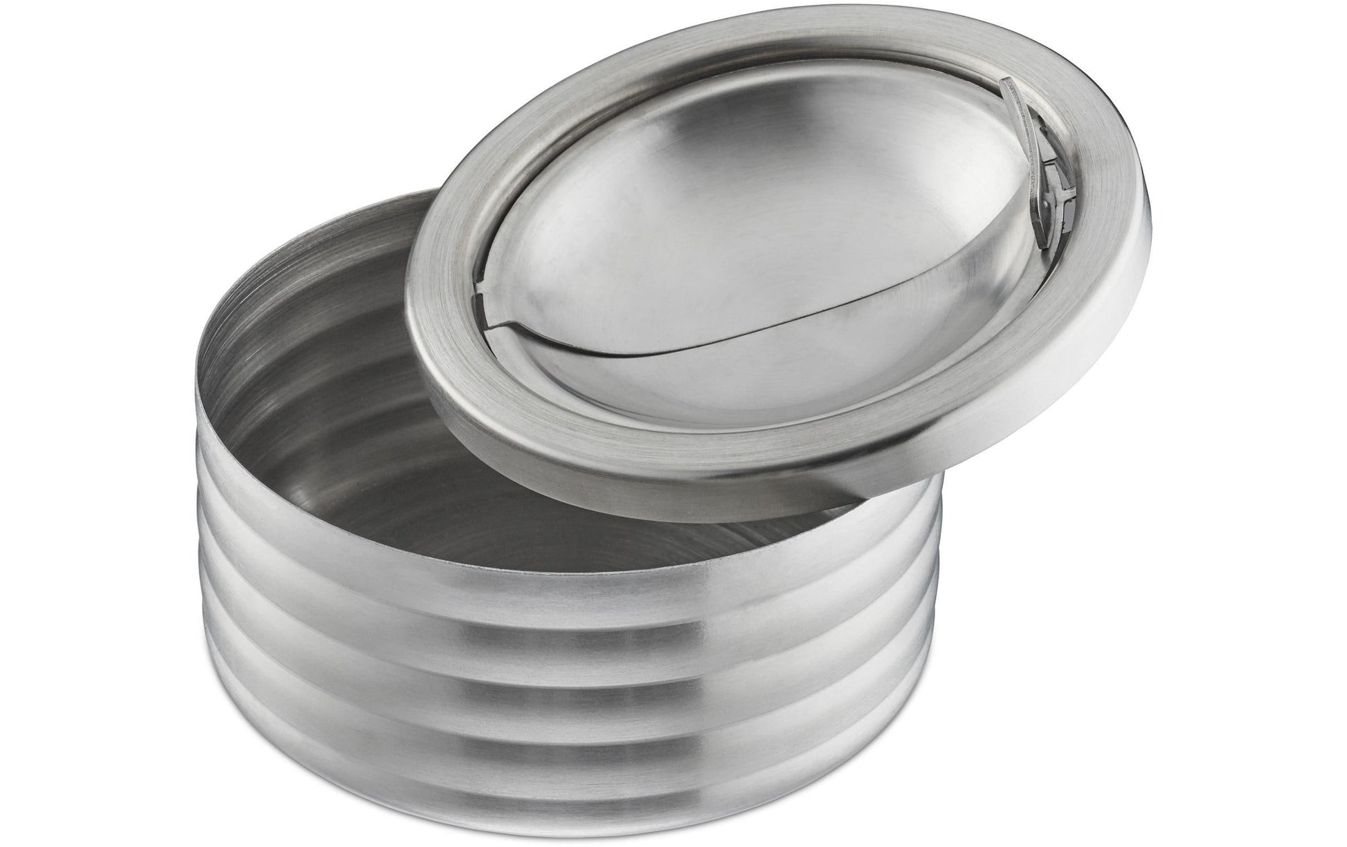 Relaxdays Aschenbecher mit Deckel – Silber – Ø 11,5 cm × 5,5 cm – Edelstahl – 1 Stk