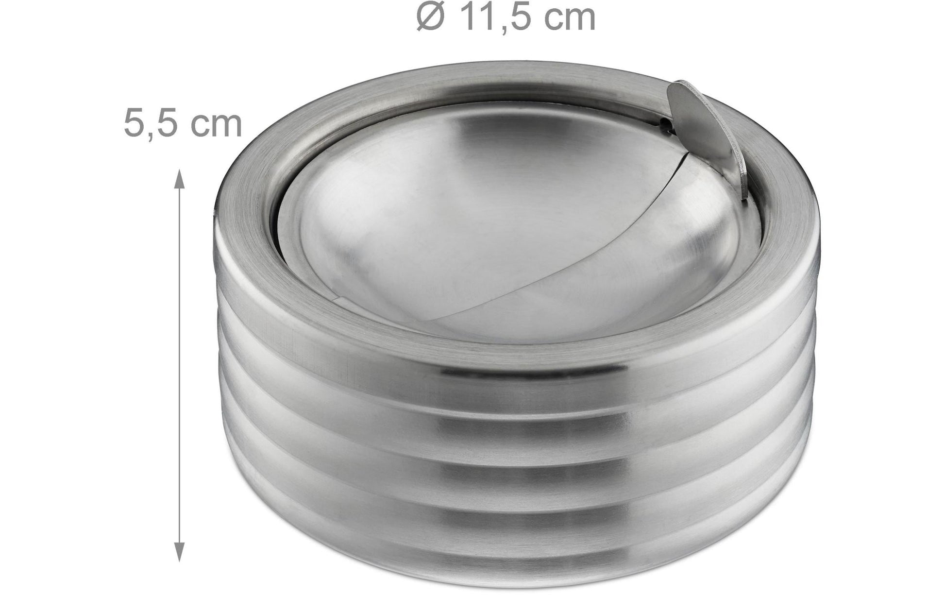Relaxdays Aschenbecher mit Deckel – Silber – Ø 11,5 cm × 5,5 cm – Edelstahl – 1 Stk