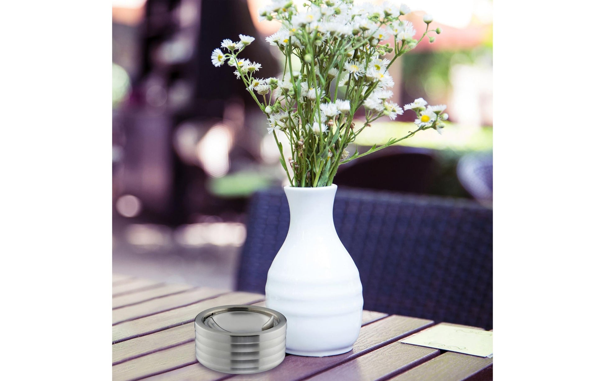 Relaxdays Aschenbecher mit Deckel – Silber – Ø 11,5 cm × 5,5 cm – Edelstahl – 1 Stk