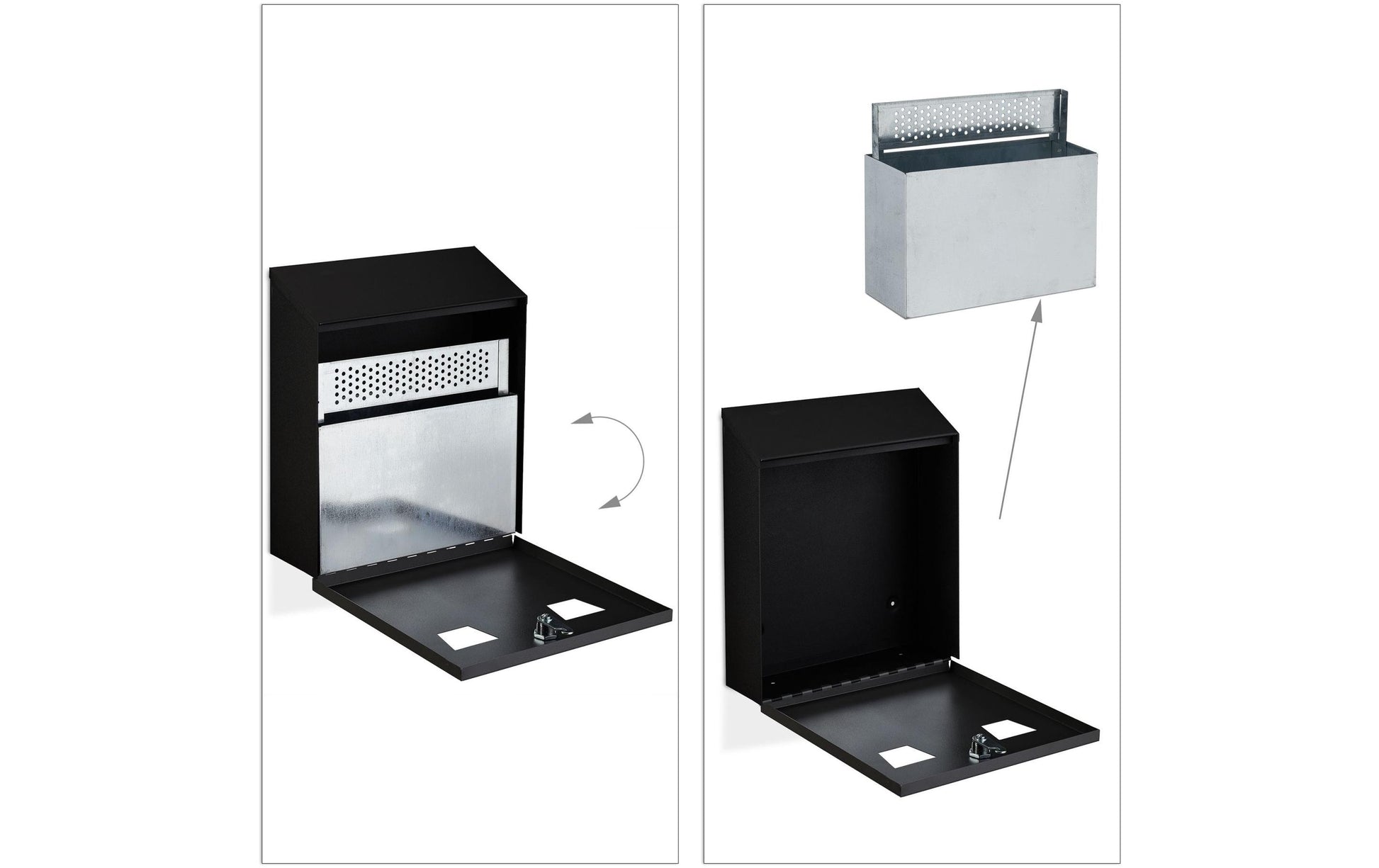 Relaxdays Wandaschenbecher – 3 l – Eisen, rechteckig – schwarz/silber