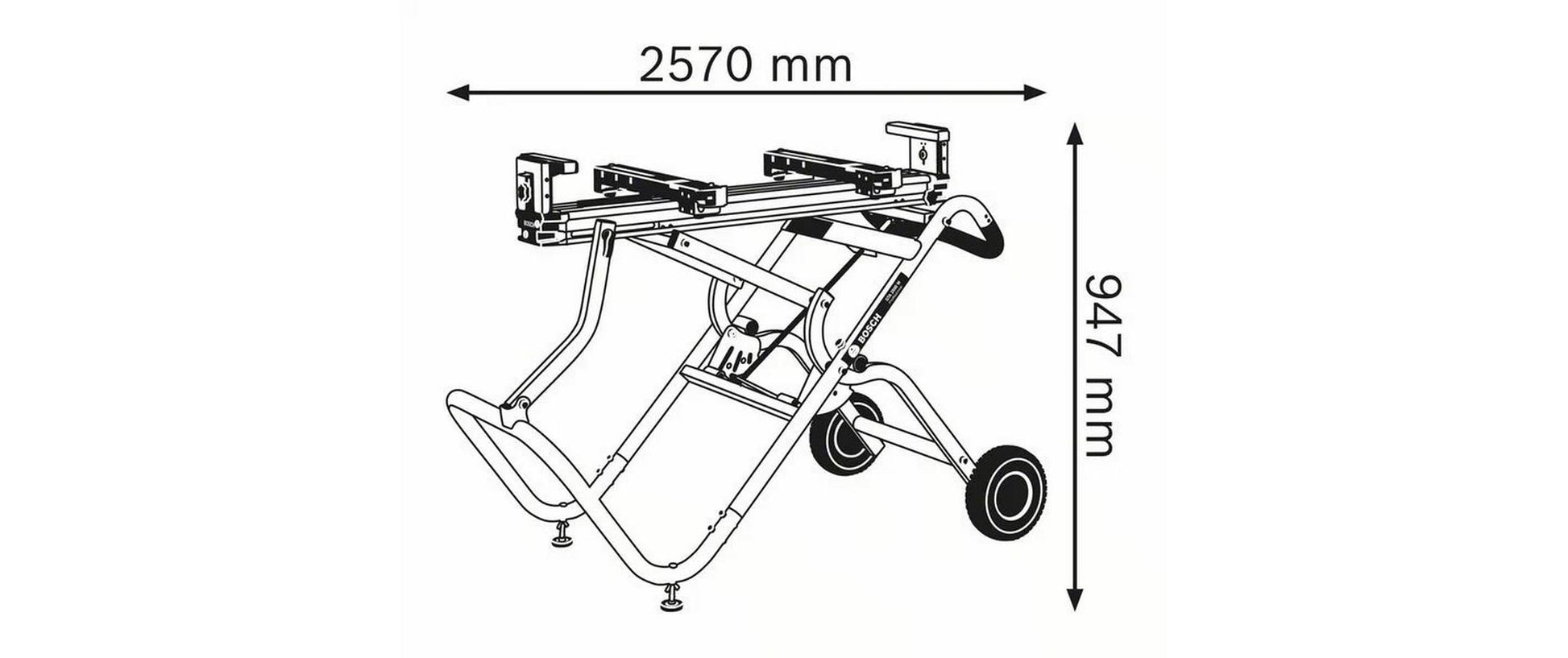 Bosch Professionelles GTA 2500 W Untergestell 180 kg – 2'570 × 740 × 947 mm – Aluminium – faltbar