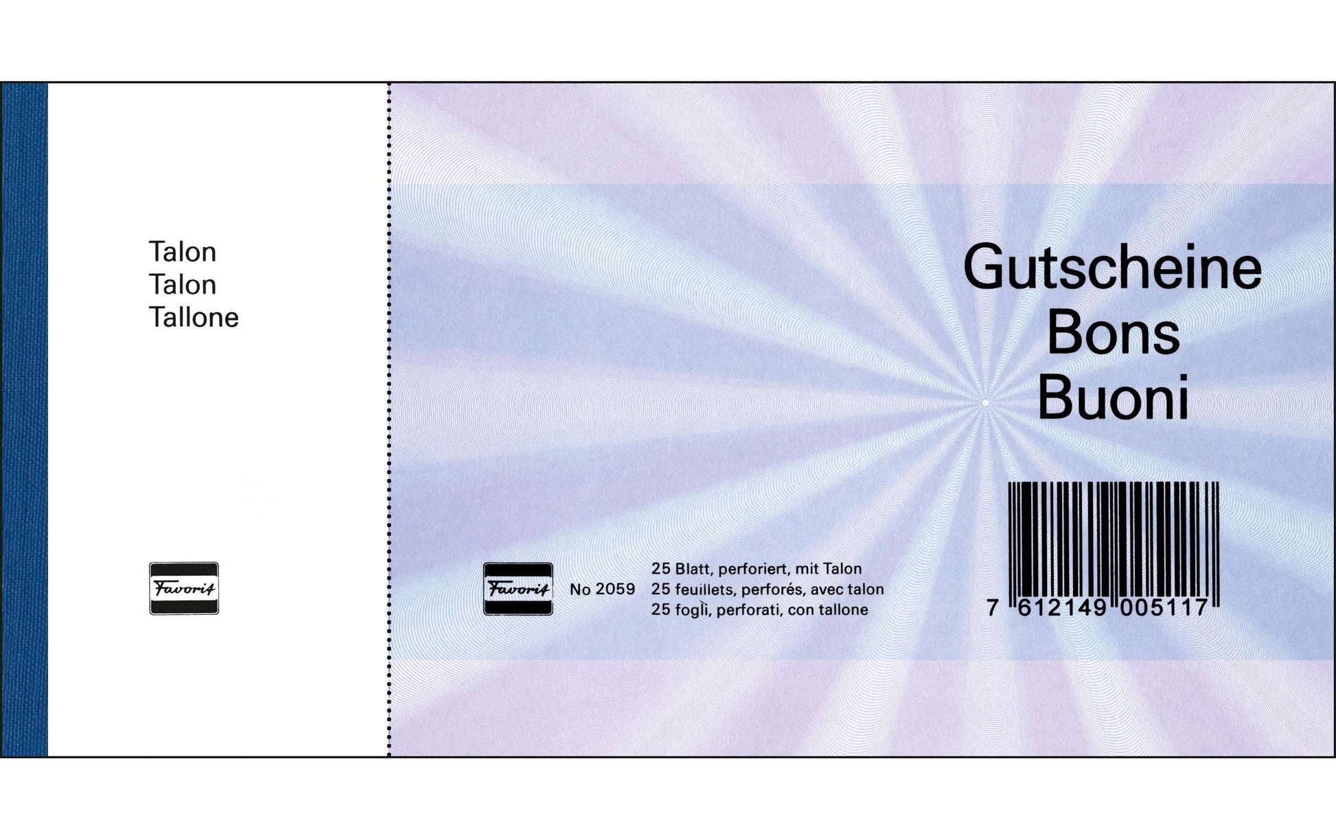 Favorit Formularblock – Geschenk-Gutscheine, Deutsch, Französisch, Italienisch, 25 Blatt, 205 × 105 mm