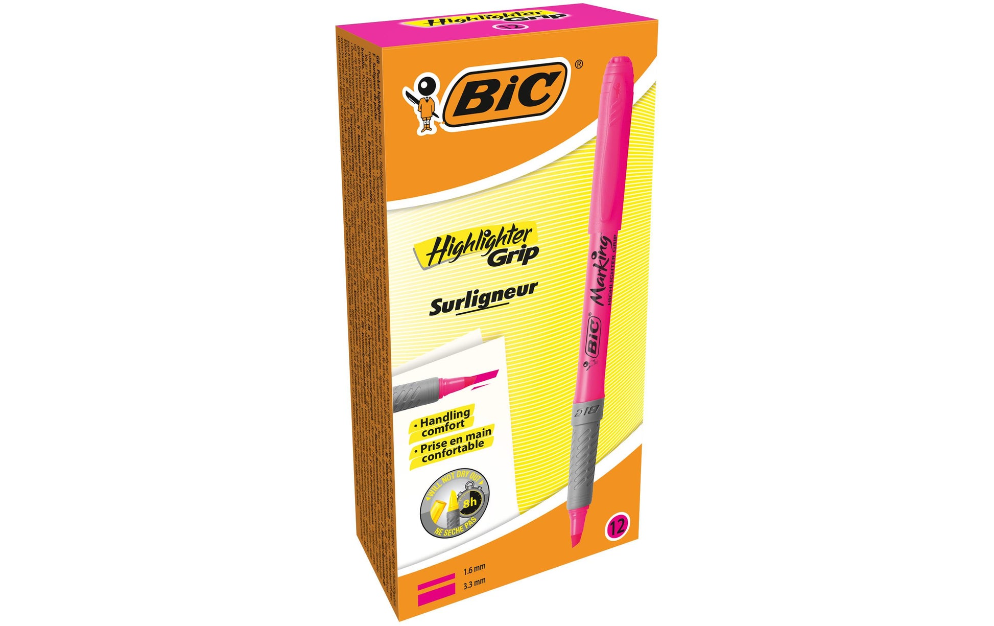 BIC Brite Liner Grip Textmarker Set 12 Farben – Keilspitze