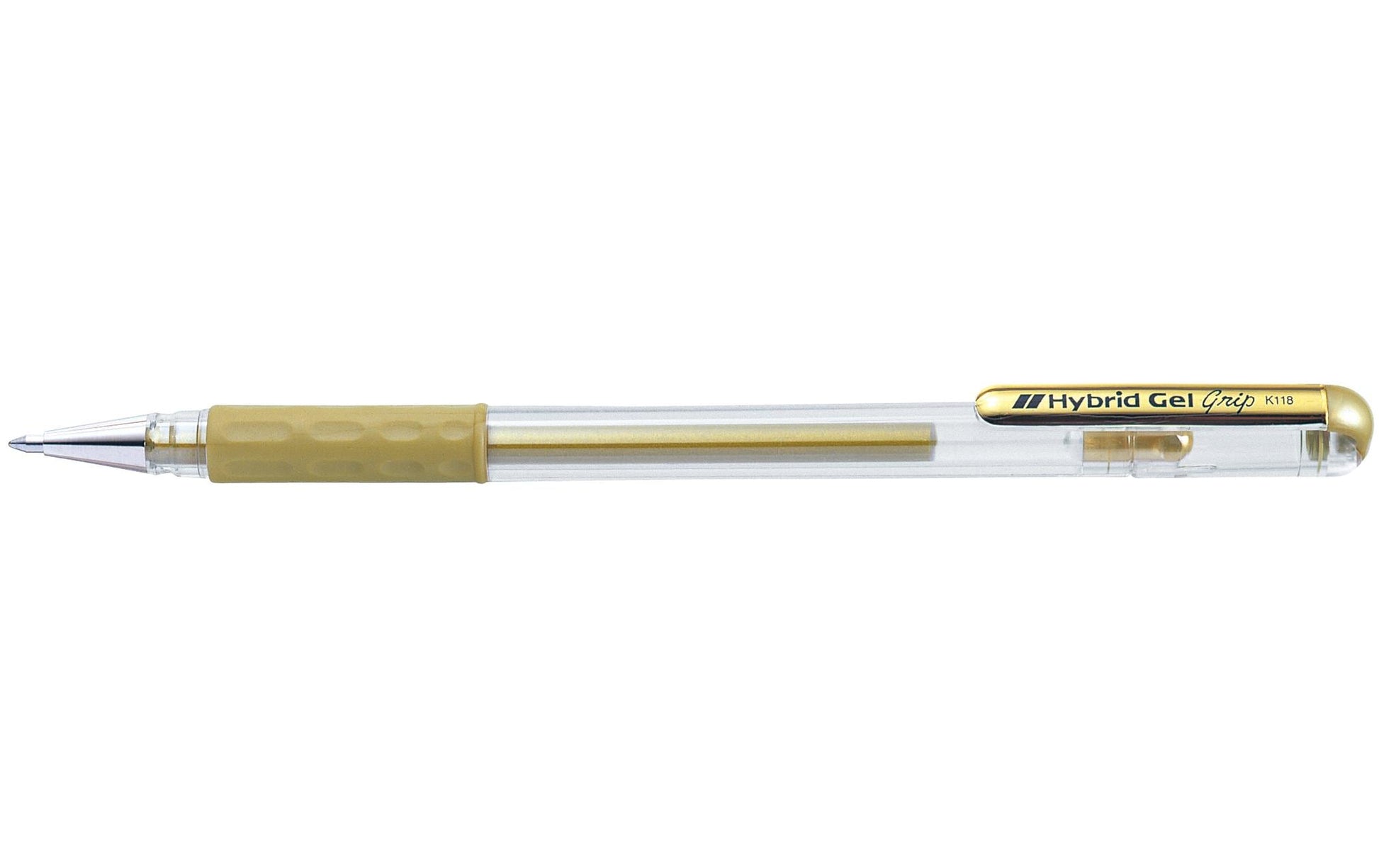 Pentel Hybrid Gel Grip Gelschreiber – gold, 0,8 mm, wasserfest, lichtbeständig, für dunkles Papier, Kappe
