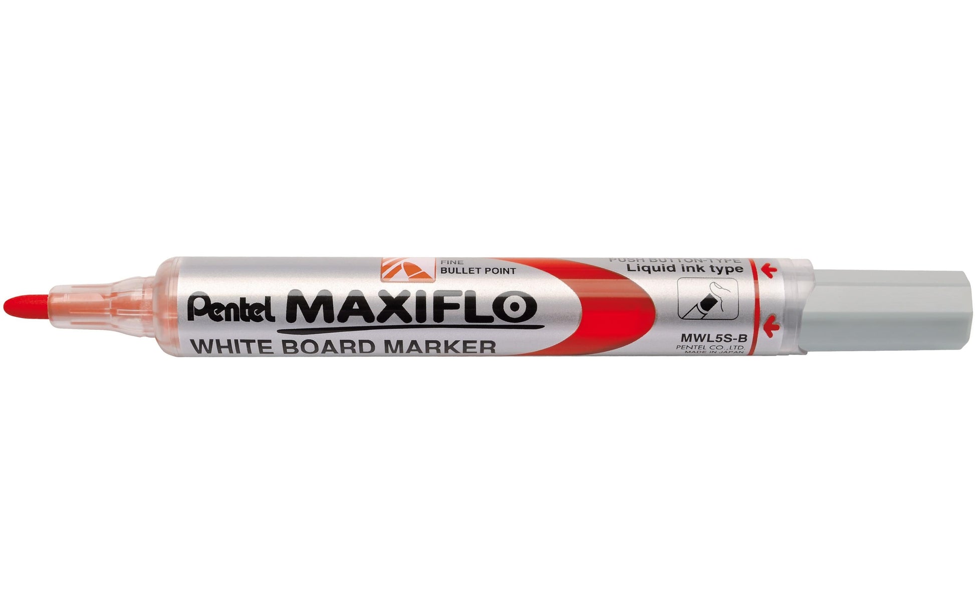 Pentel Whiteboard-Marker Maxiflo MWL5S – Konische Spitze 4 mm – Rot – Trocken abwischbar