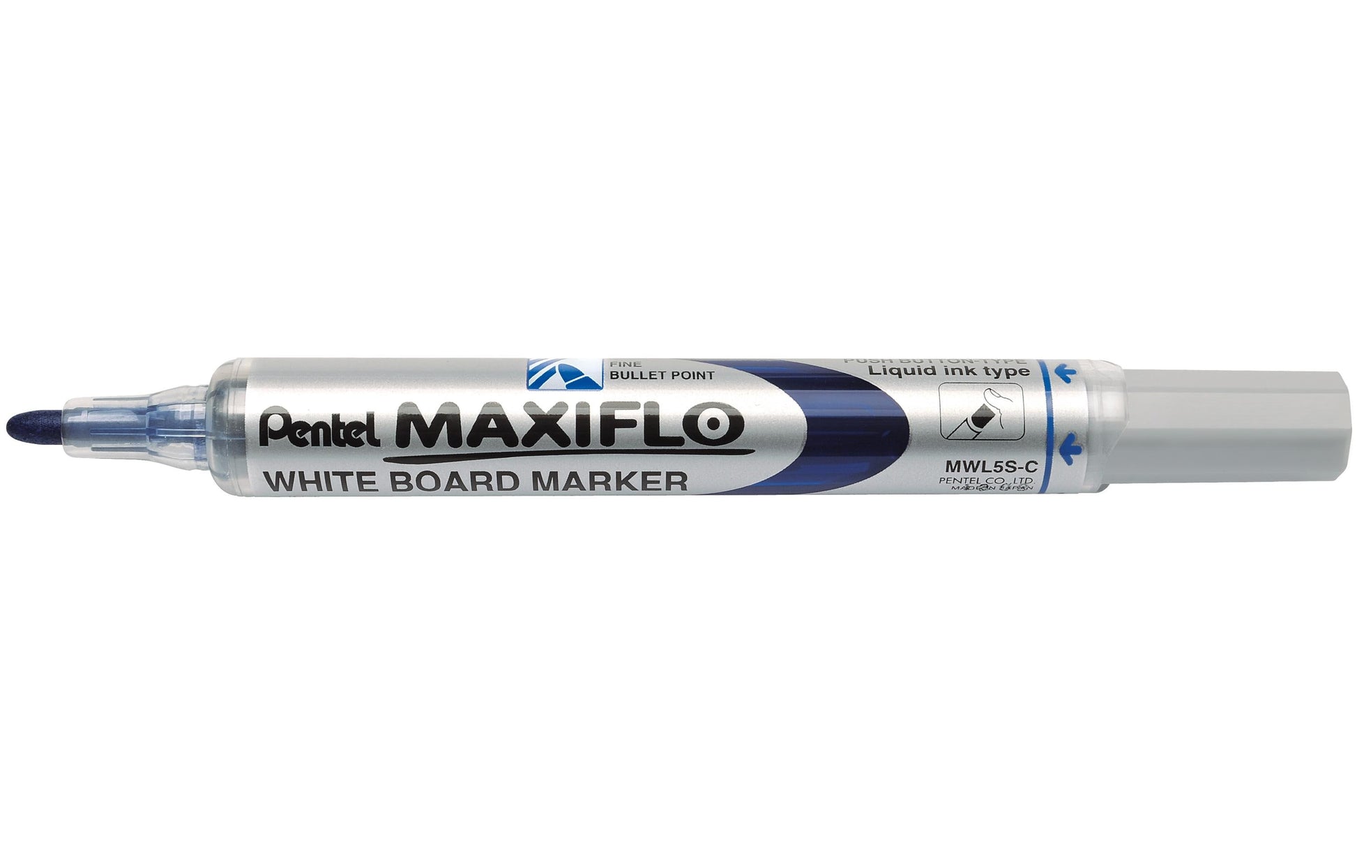 Pentel Whiteboard-Marker Maxiflo MWL5S – Konische Spitze 4 mm – Blau – Trocken abwischbar