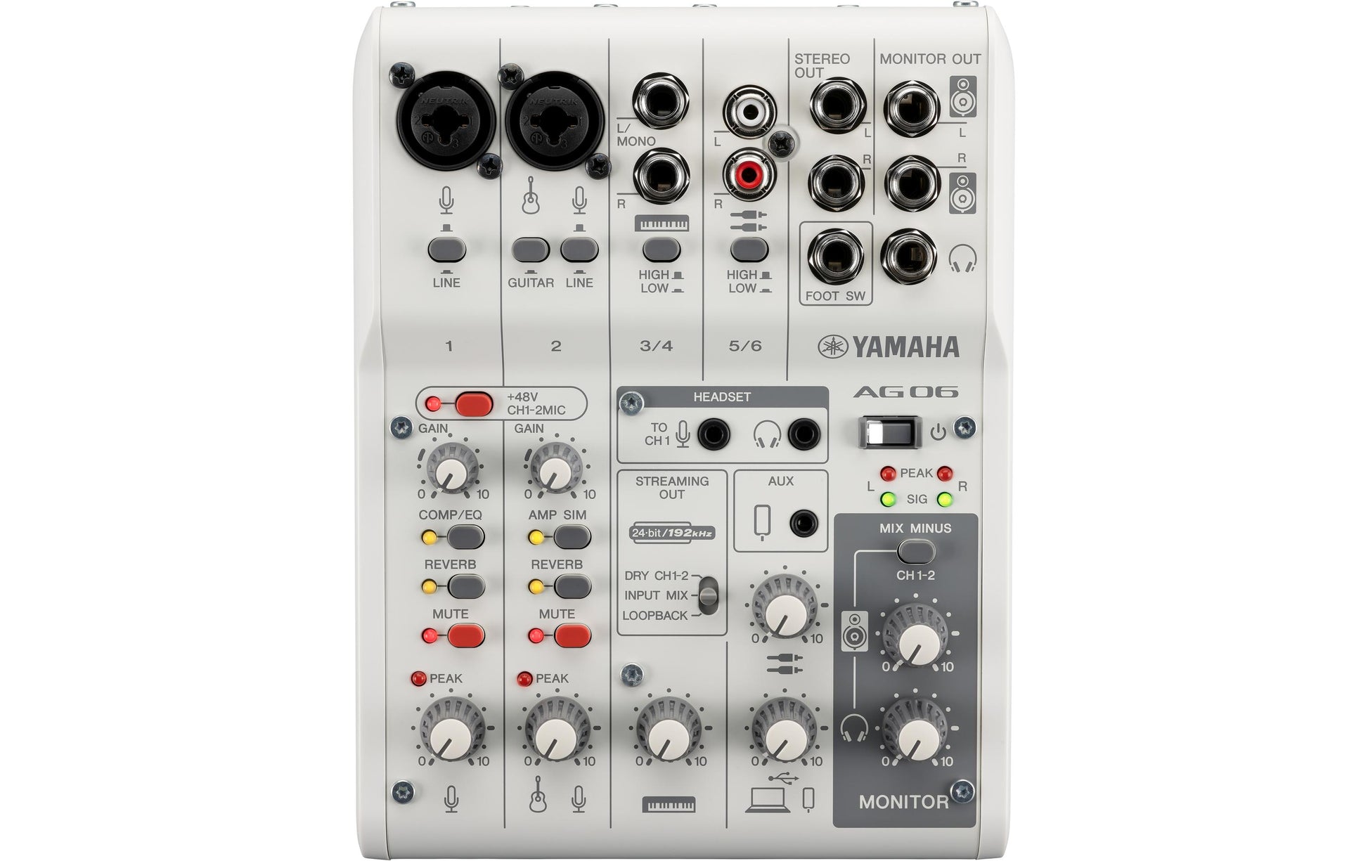 Yamaha AG06 MK2 – 6-Kanal Mixer, USB-Audio-Interface, inkl. Software, Weiss
