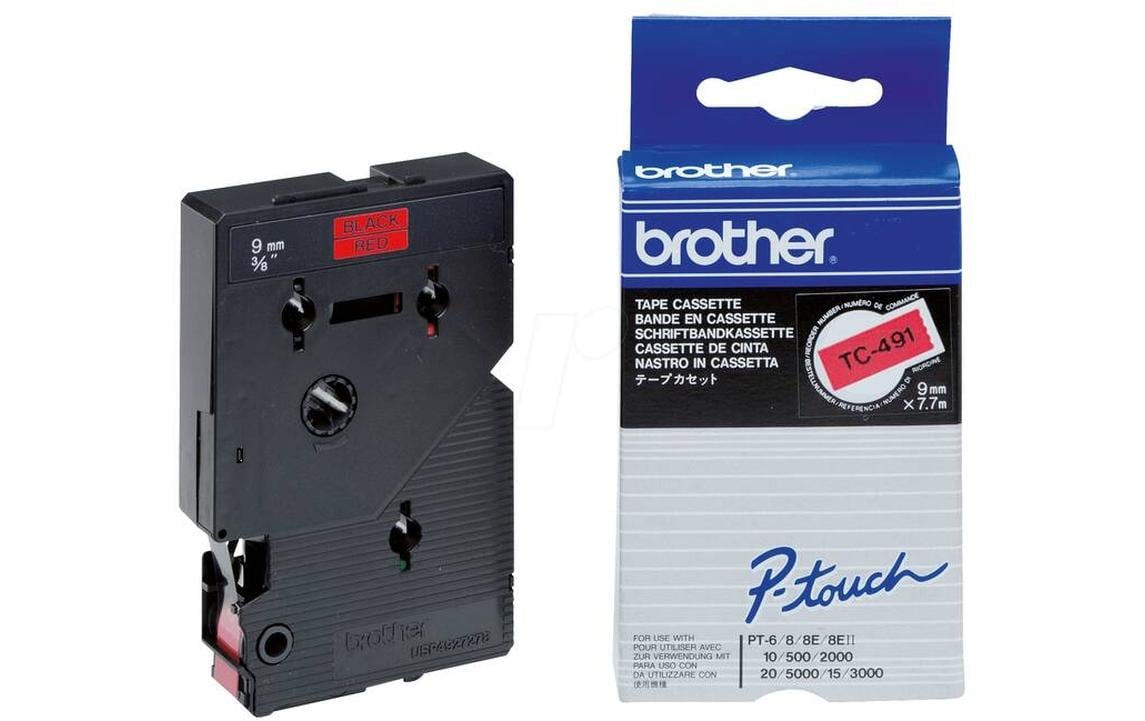 Brother Schriftband – 9 mm × 7,7 m, rot, schwarz