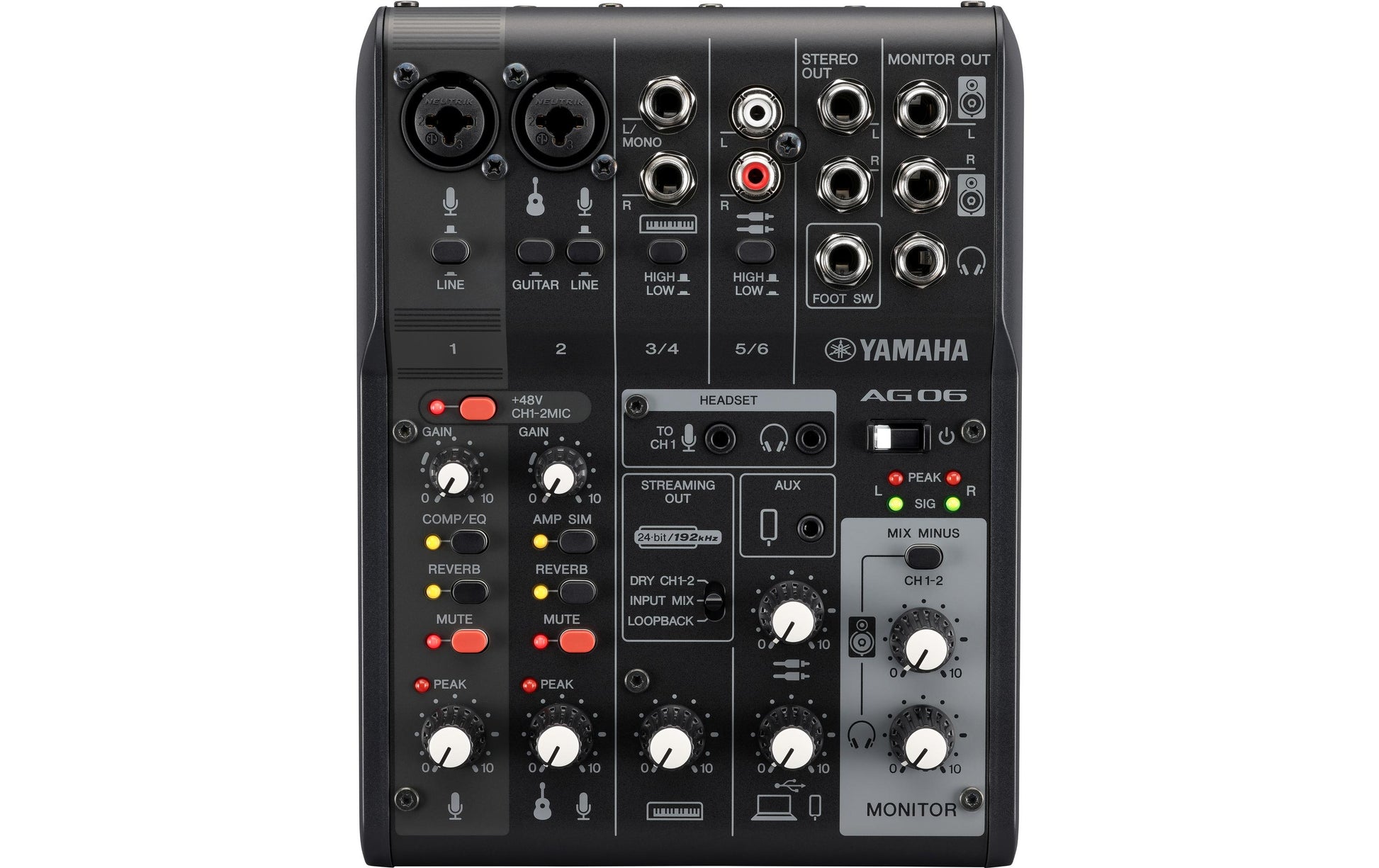 Yamaha AG06 MK2 – 6-Kanal Mixer, USB-Audio-Interface, integrierte Effektsektion, Schwarz