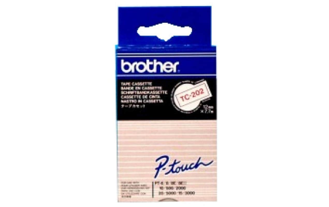 Brother Schriftband – 12 mm × 7,7 m, weiss, rot, laminiert