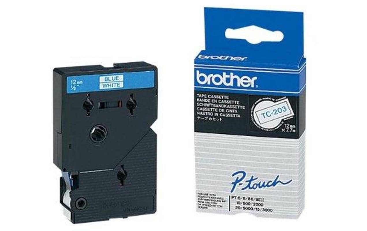 Brother Schriftband – 12 mm × 7,7 m, weiss, blau
