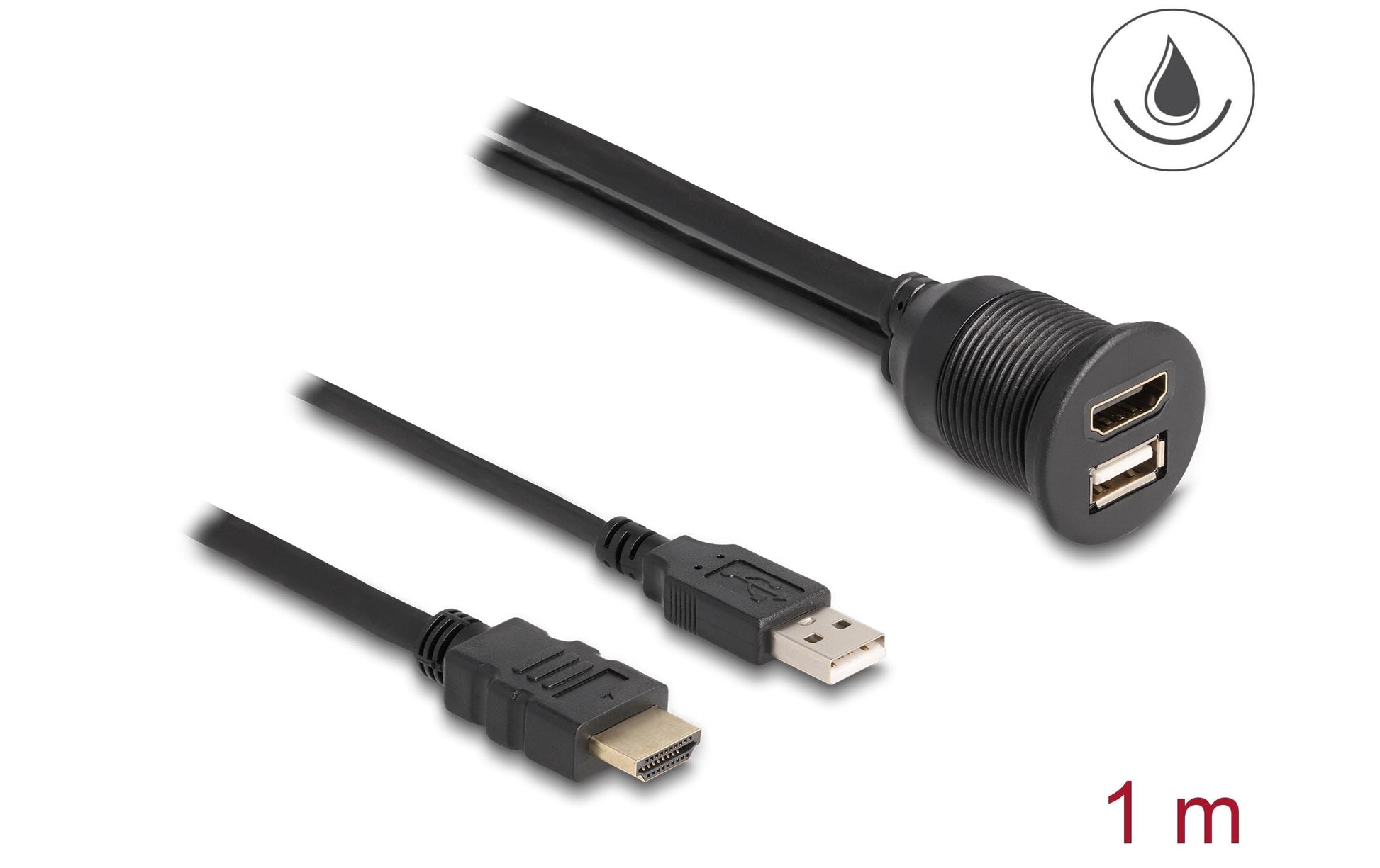DeLOCK Adapter HDMI-A + USB-A zu HDMI-A + USB-A – 1 m, USB 2.0 (480 Mbit/s), HDCP, Einbau, Schwarz