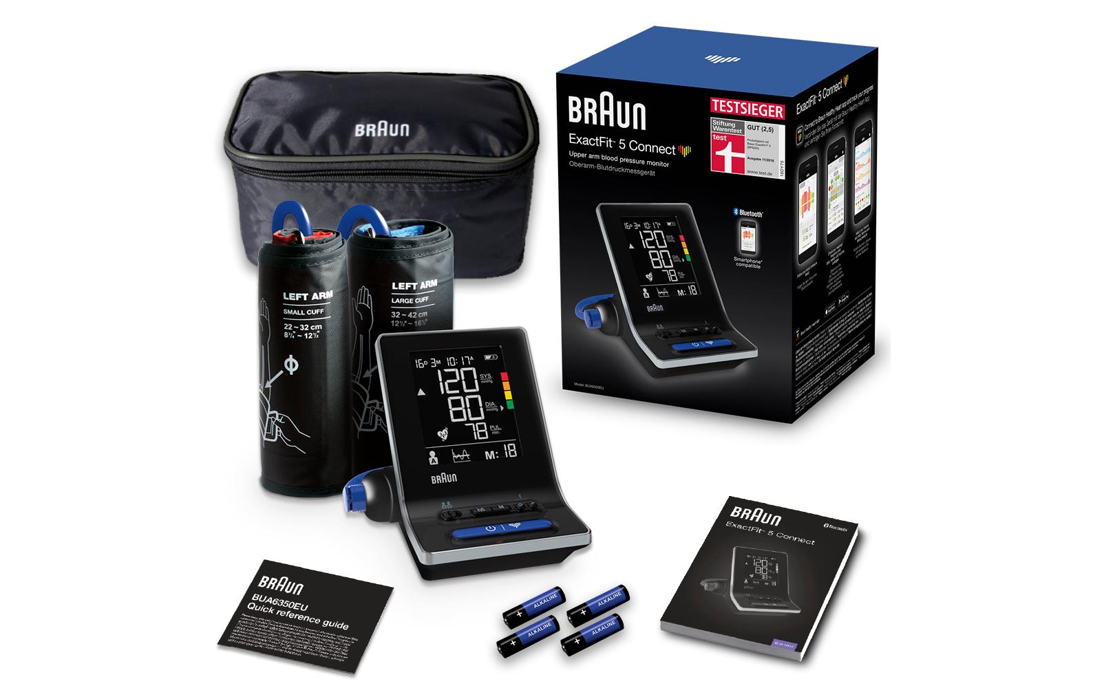 Braun Oberarm-Blutdruckmessgerät ExactFit 5 Connect – automatisch, Bluetooth, 2 Benutzer – schwarz