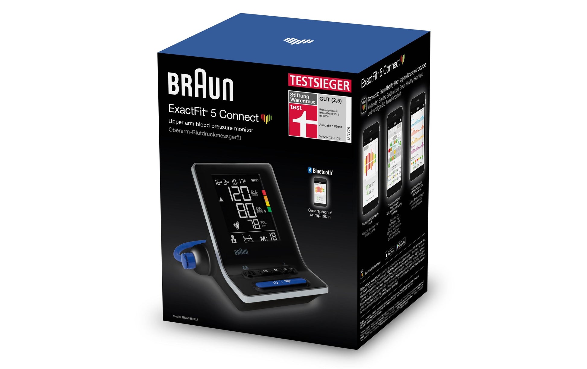 Braun Oberarm-Blutdruckmessgerät ExactFit 5 Connect – automatisch, Bluetooth, 2 Benutzer – schwarz