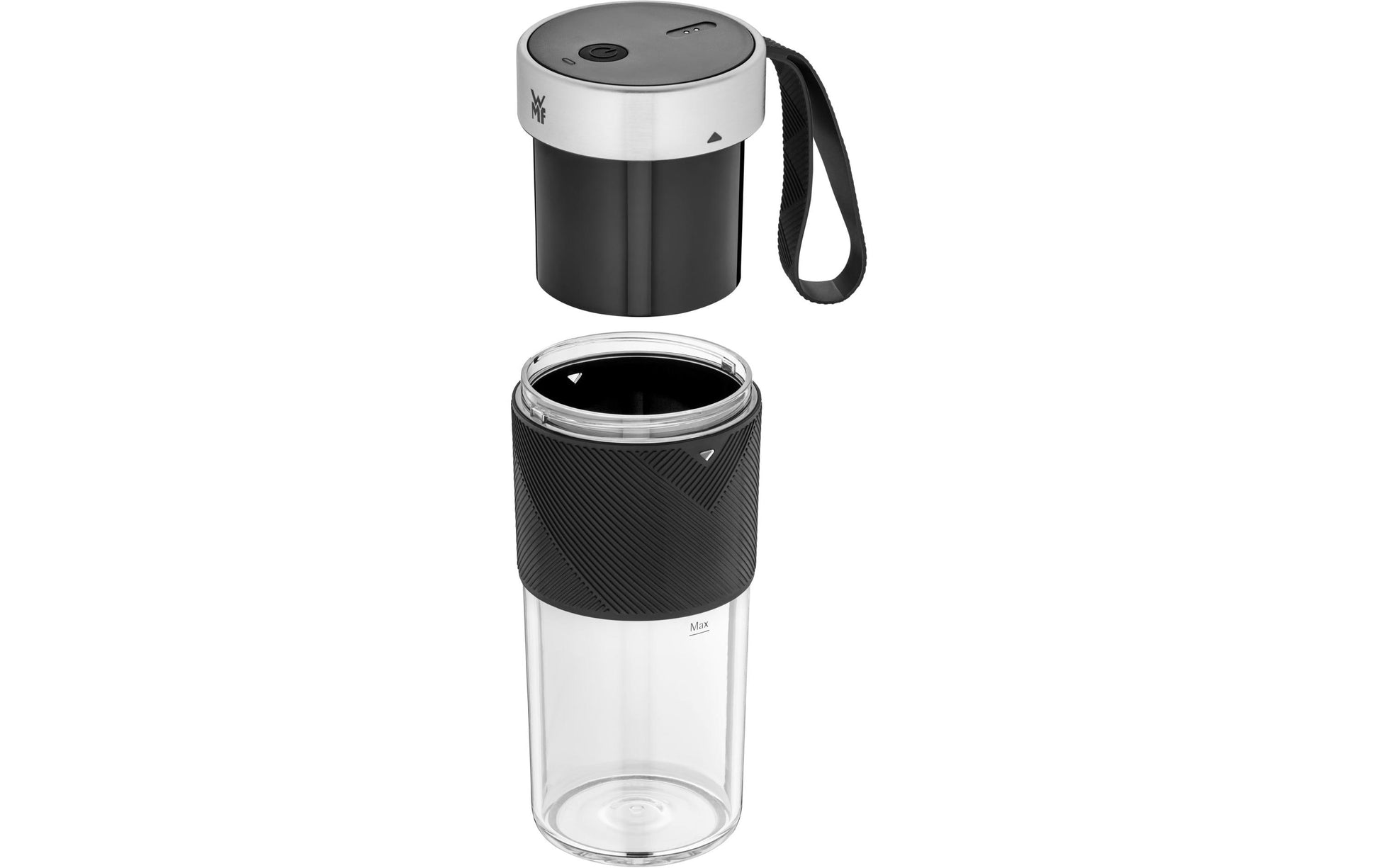 WMF Smoothie-Mixer KITCHENminis 0416700011 – 300 ml, 50 W, Akku – schwarz/edelstahl/transparent