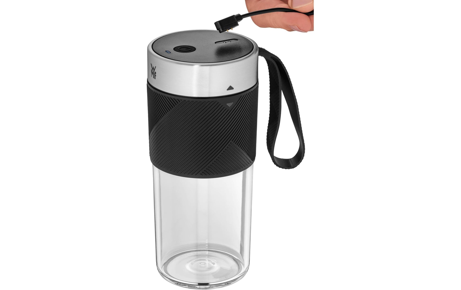 WMF Smoothie-Mixer KITCHENminis 0416700011 – 300 ml, 50 W, Akku – schwarz/edelstahl/transparent