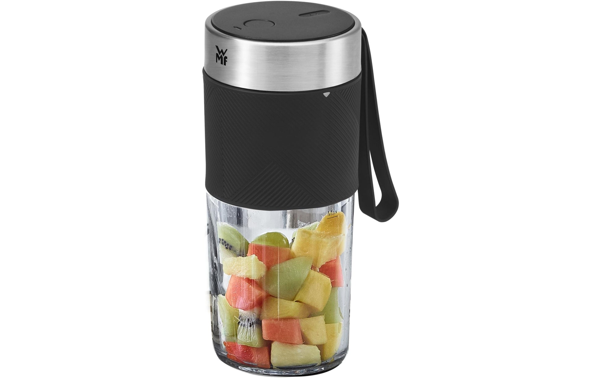 WMF Smoothie-Mixer KITCHENminis 0416700011 – 300 ml, 50 W, Akku – schwarz/edelstahl/transparent