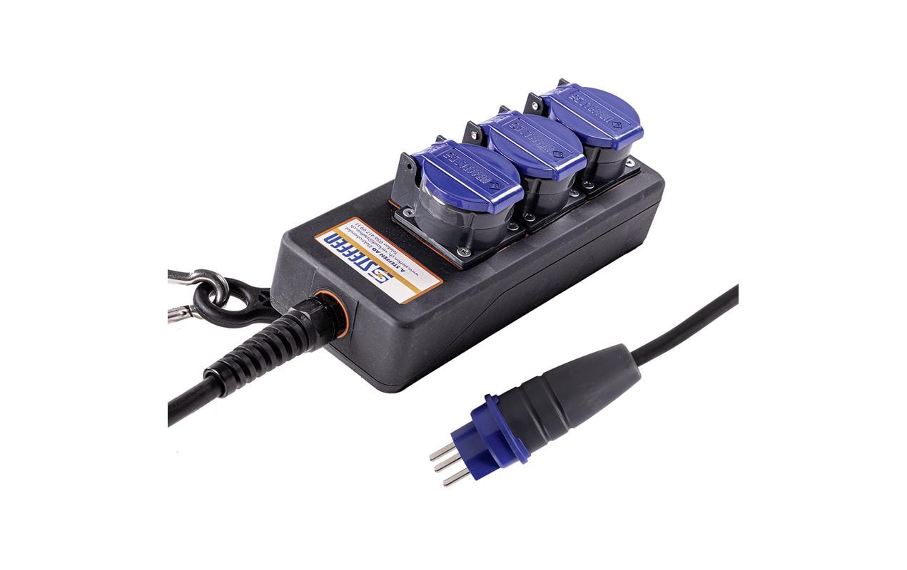 Steffen IP55 Professional Steckdosenleiste, 3×T23, ohne Schalter, 3 m, Klappdeckel – Anthrazit/Blau