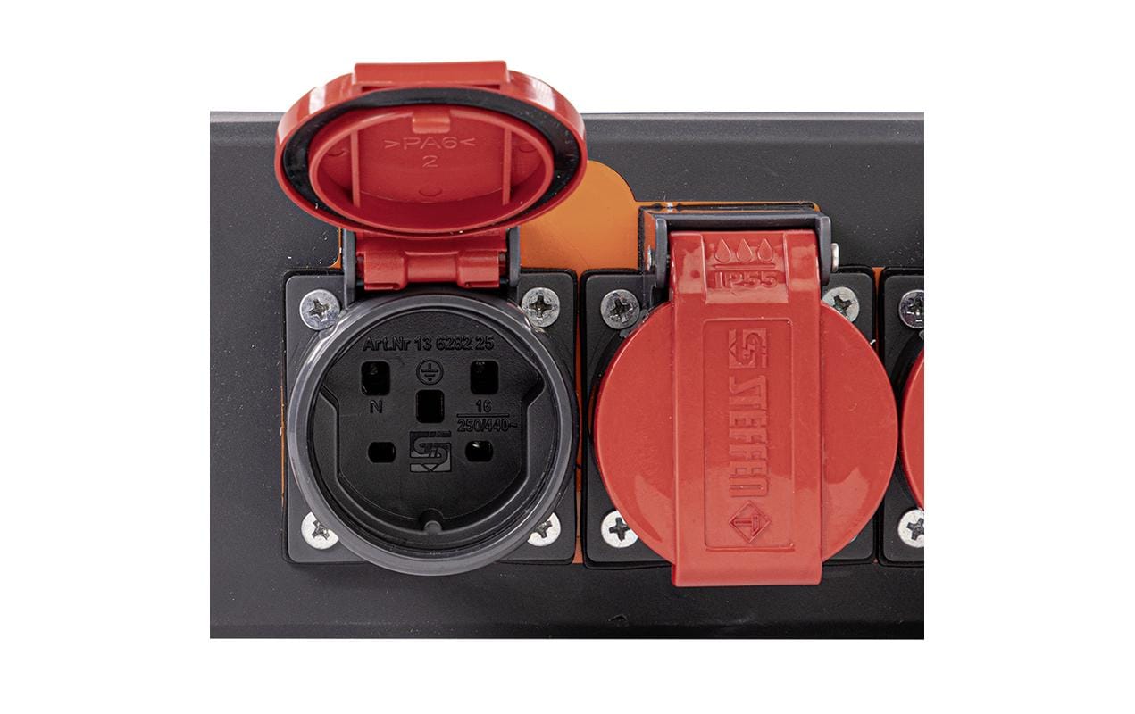 Steffen IP55 Professional Steckdosenleiste, 3×T25, 3 m, Klappdeckel – Rot