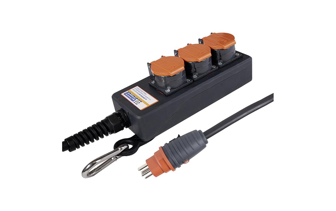 Steffen IP55 Professional Steckdosenleiste – 3×T15, ohne Schalter, 3 m, Klappdeckel, IP55 – schwarz