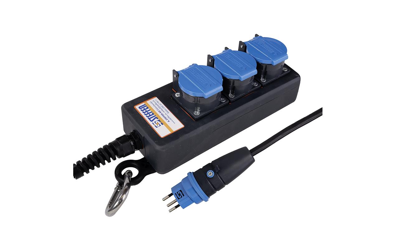 Steffen IP55 Professional Steckdosenleiste, 3×T13, ohne Schalter, 3 m, Eingang T12, IP55 – schwarz/blau