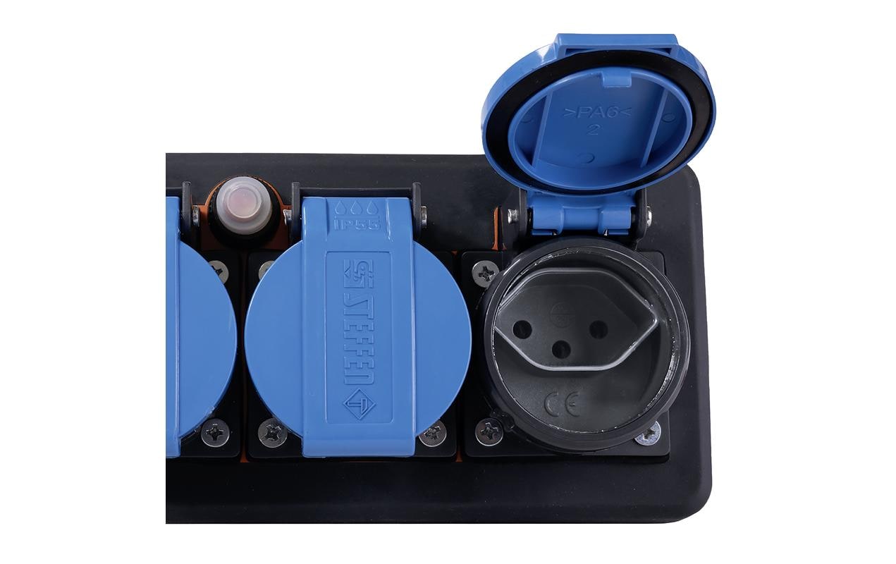 Steffen IP55 Professional Steckdosenleiste, 3×T13, ohne Schalter, 3 m, Eingang T12, IP55 – schwarz/blau
