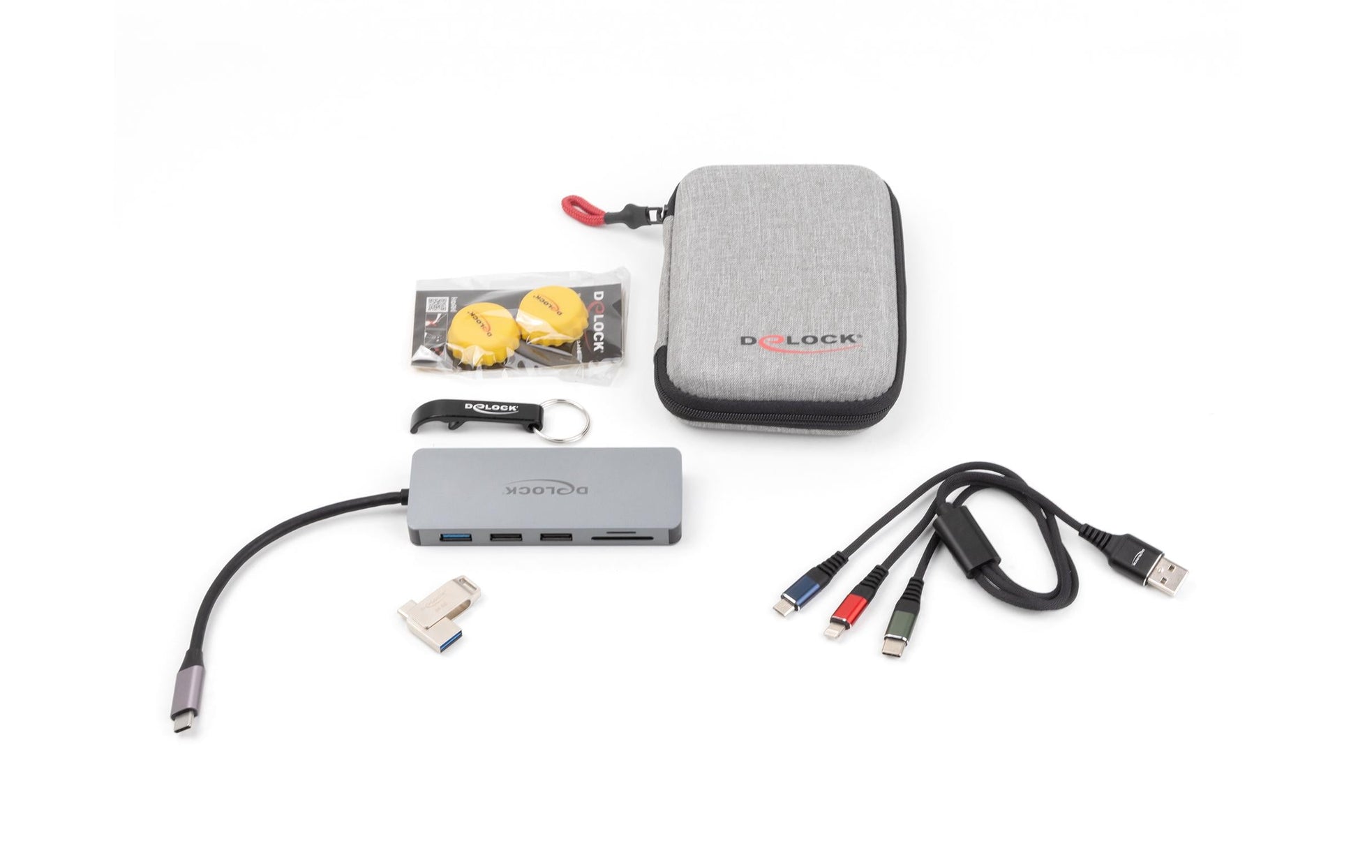 Delock Travel Kit 3 Premium Edition – 64 GB USB-Stick, 3-in-1-Kabel