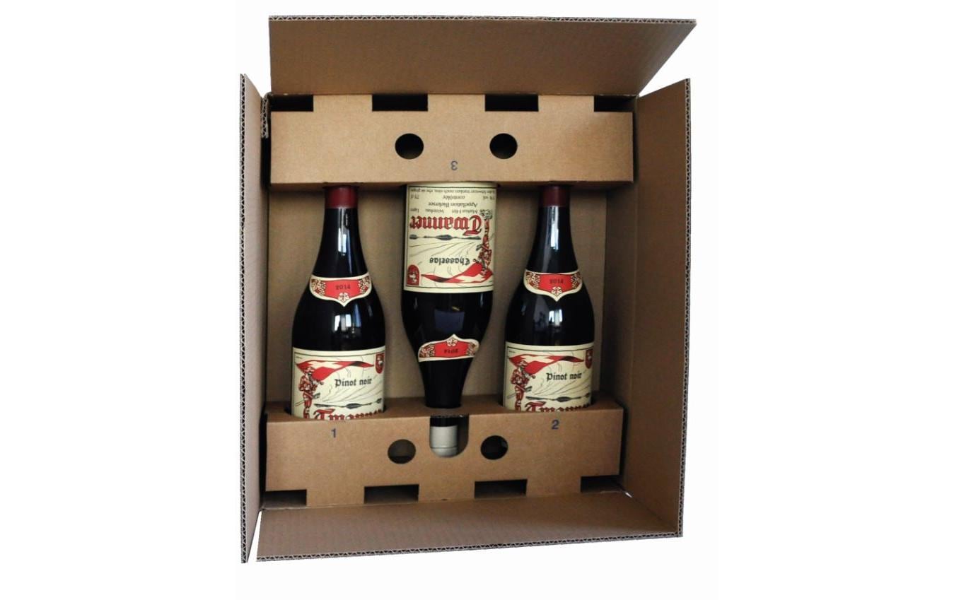 Brieger Versandverpackung VinoPac – für 3 Flaschen, 370 × 313 × 101 mm, braun
