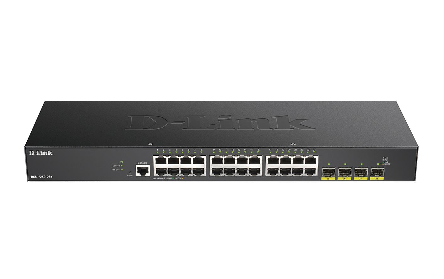 D-Link DGS-1250-28X/E – Managed L3 Switch – 24× 1G, 4× SFP+, 19", 1U