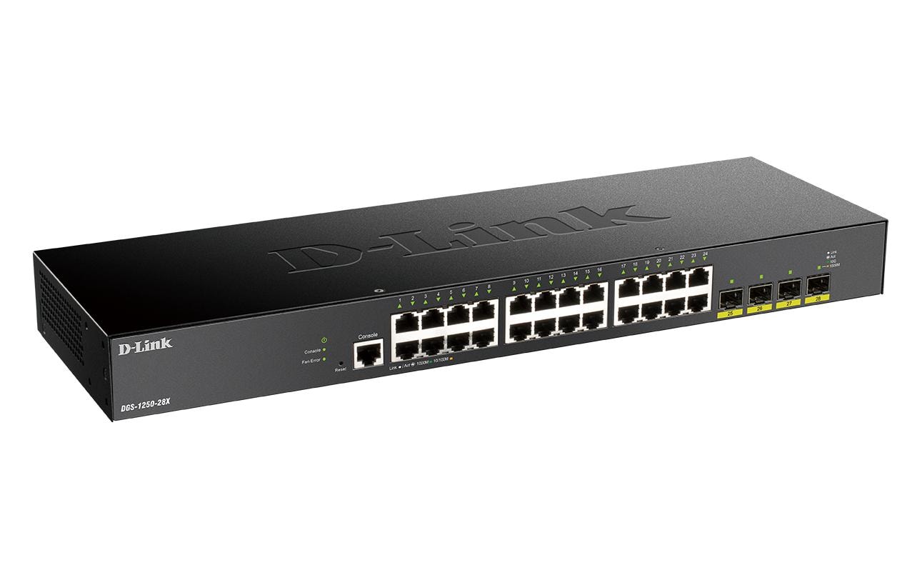 D-Link DGS-1250-28X/E – Managed L3 Switch – 24× 1G, 4× SFP+, 19", 1U
