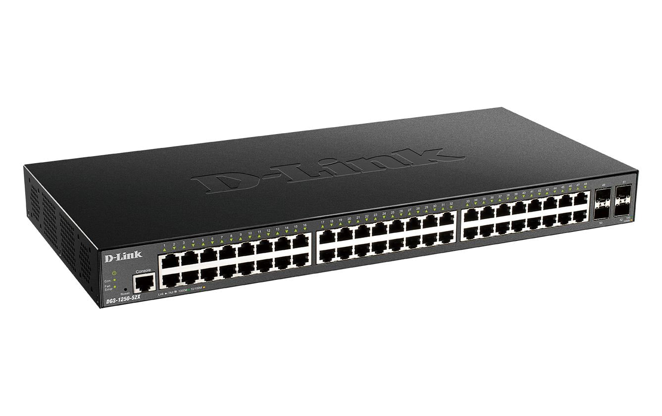 D-Link DGS-1250-52X – Smart Managed L3 Switch – 48× 1G, 4× SFP+, 19", 1U