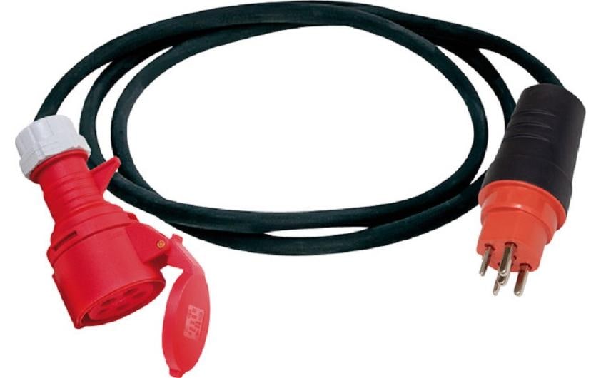 Brennenstuhl 1130992822 Adapterkabel T25 zu CEE 16/5 – 400 V, 16 A, 5-polig, 1,5 m, IP55 – Schwarz/Rot