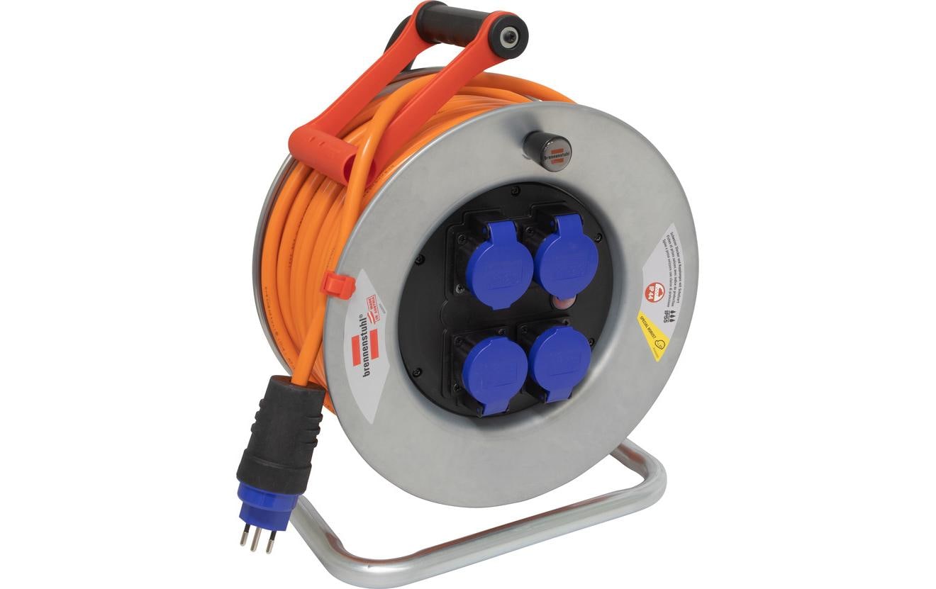Brennenstuhl Kabelrolle, 50 m, 4×T13, IP55, Drehkontakt, Eingang T12 – Orange